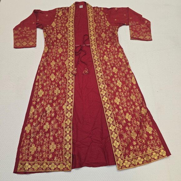 Red and Gold Desi Traditional Wear Salwar Kameez W Embroidered Jacket Size XL - Picture 4 of 8